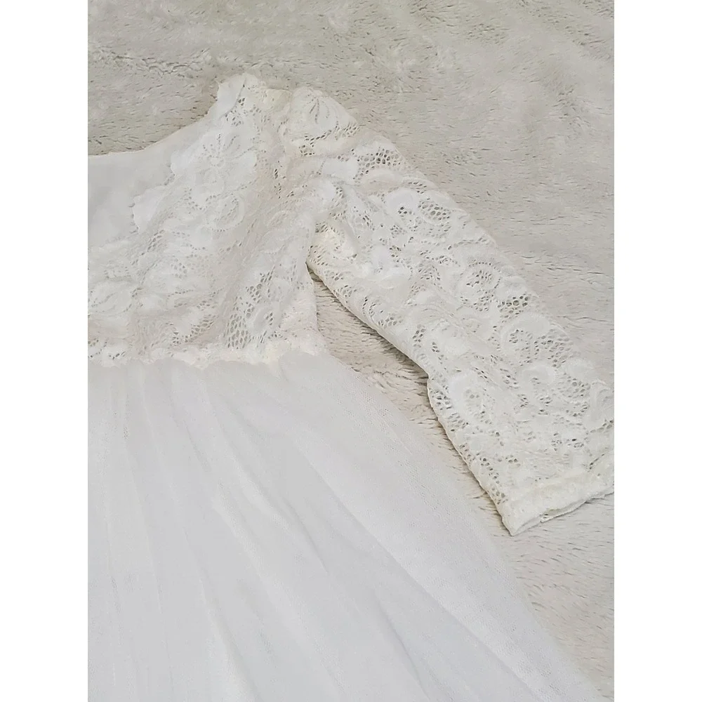 NWT David's Bridal White Tulle Lace Dress Girl 5 Flower Formal Wedding Occasion - Picture 5 of 10